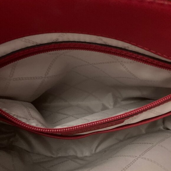 Michael Kors Bright Red Jet Set Front Pocket w/ Flap Closure Leather Tote - Picture 7 of 14